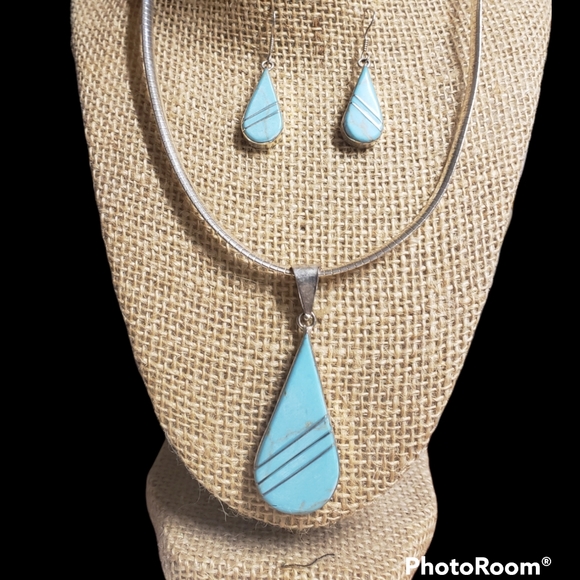 Turquoise necklace and earrings set- - Picture 1 of 6